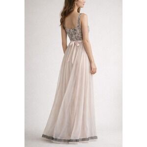 Vintage Blush Pink Long Slip Nightgown Black Floral Embroidered Shear Bodice S/M